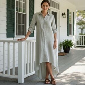 Emily Phillips Girlfriend Button Down Midi Shirt Dress Green Linen Nashville USA